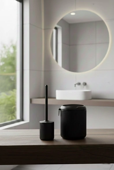 Lines Serisi Siyah Banyo Seti, 2 Parça Oval Akrilik 4 Litre Çöp Kovası, 3000 - Resim 4