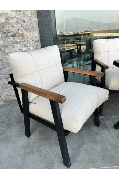 Kırlenta KREM POFİ 2 2 1 1 Yemek Masası Bahçe Takımı Balkon Takımı Bahçe Seti Oturma Grubu Masa SETİ - Resim 2