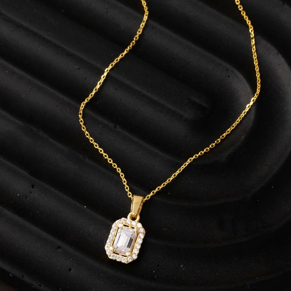 Baget Tek Taşlı Altın Kolye - Resim 2