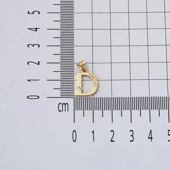 Lettera D Harfi Altın Kolye Ucu 14 Ayar - Resim 3