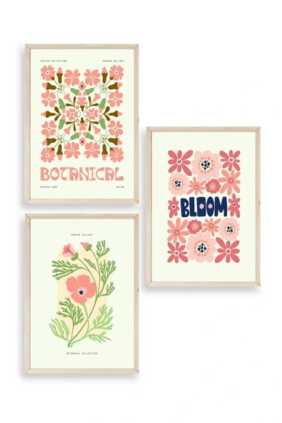 Botanik Üçlü Ahşap Çerçeveli Tablo 50 x 70 ürün görseli 1