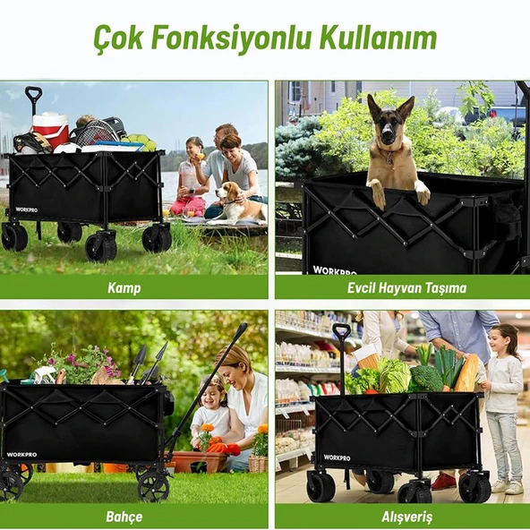 WORKPRO WP285016 100Kg 4 Tekerli Katlanabilir Ağır Hizmet Taşıma Arabası / Plaj Arabası - Resim 5