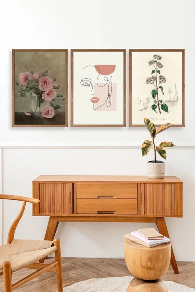 Çiçek Üçlü Ahşap Çerçeveli Tablo 40 x 60 - Resim 3
