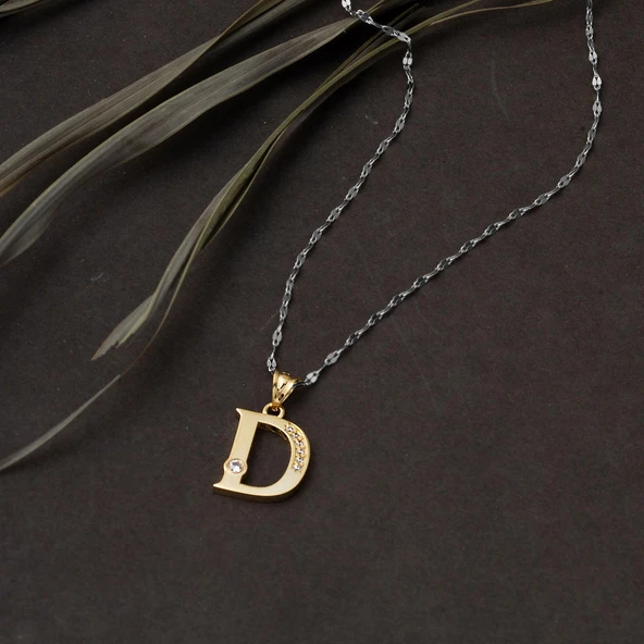 Lettera D Harfi Altın Kolye Ucu 14 Ayar - Resim 2