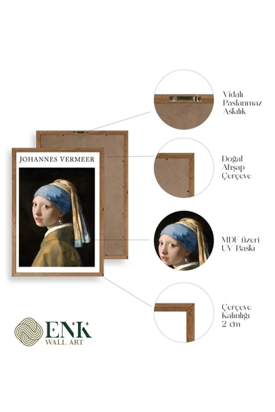 İnci Küpeli Kız Ahşap Çerçeveli Tablo 30 x 42 - Resim 4