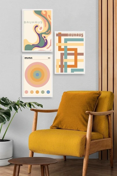 Bauhaus Üçlü Ahşap Çerçeveli Tablo 23 x 30 - Resim 3