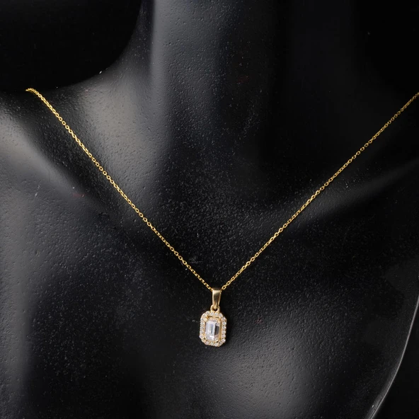 Baget Tek Taşlı Altın Kolye - Resim 3