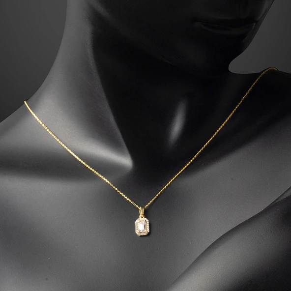 Baget Tek Taşlı Altın Kolye - Resim 4