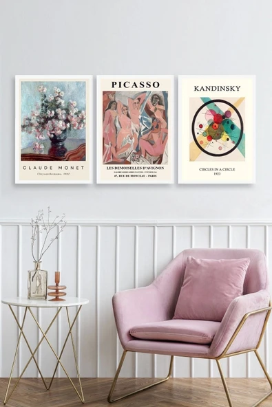 Ünlü Tablolar Üçlü Ahşap Çerçeveli Tablo 40 x 60 - Resim 2