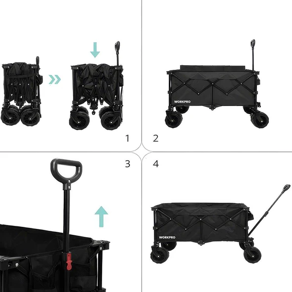 WORKPRO WP285016 100Kg 4 Tekerli Katlanabilir Ağır Hizmet Taşıma Arabası / Plaj Arabası - Resim 8