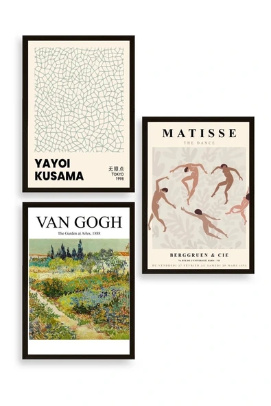 Ünlü Tablolar Üçlü Ahşap Çerçeveli Tablo 23 x 30 ürün görseli 1