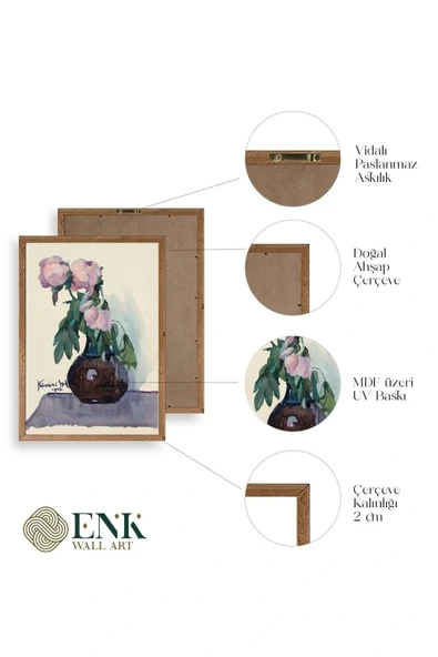 Vazodaki Çiçekler Üçlü Ahşap Çerçeveli Tablo 40 x 60 - Resim 4