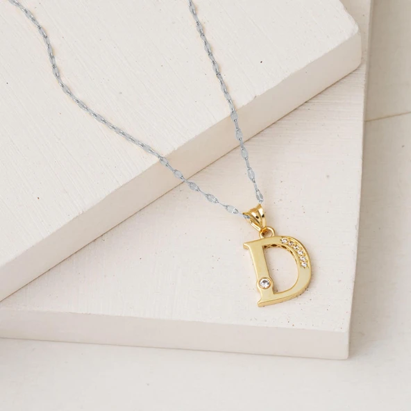 Lettera D Harfi Altın Kolye Ucu 14 Ayar - Resim 6