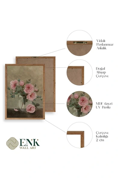 Çiçek Üçlü Ahşap Çerçeveli Tablo 40 x 60 - Resim 4