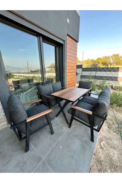 Kırlenta ANTRASİT POFİ 2 2 1 1 Yemek Masası Bahçe Takımı Balkon Takımı Bahçe Seti Oturma Grubu Masa SETİ ürün görseli 1