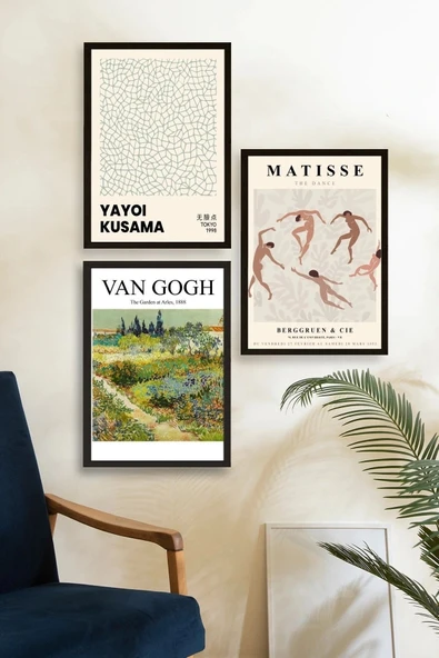 Ünlü Tablolar Üçlü Ahşap Çerçeveli Tablo 23 x 30 - Resim 2