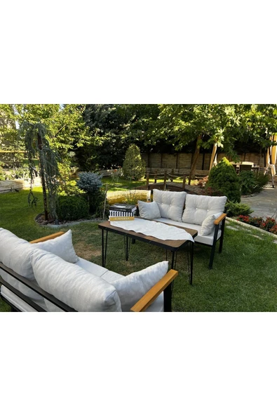 Kırlenta Erciyes 2 2 Masa Krem Bahçe Takımı Bahçe Mobilyası - Resim 3