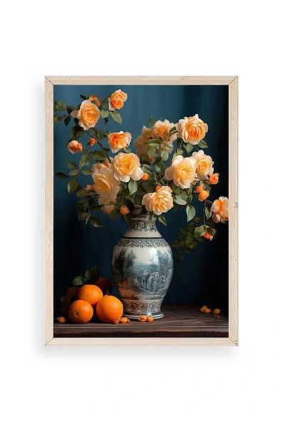 Çiçekli Vazo Ahşap Çerçeveli Tablo 30 x 42 ürün görseli 1