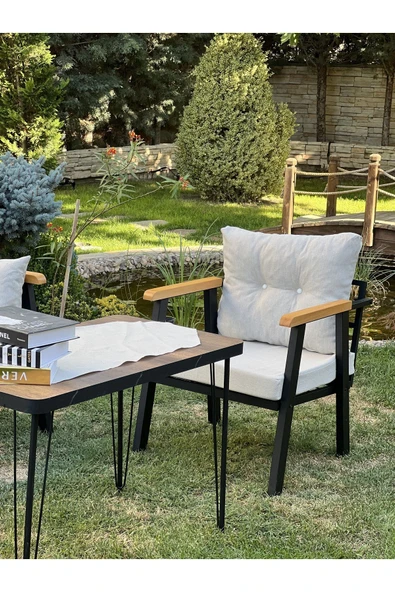 Kırlenta Erciyes 2 2 Masa Krem Bahçe Takımı Bahçe Mobilyası - Resim 4