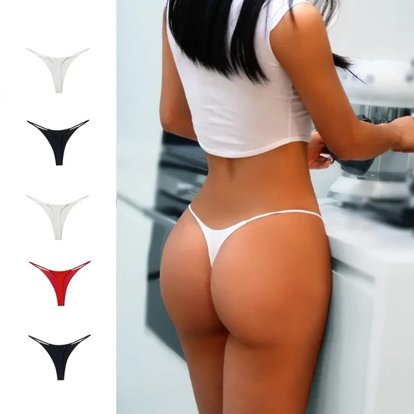 Censey 5'li Paket Kadın İpli String Tanga Seti - Karışık Renkli Konforlu Külot Paketi ürün görseli 1