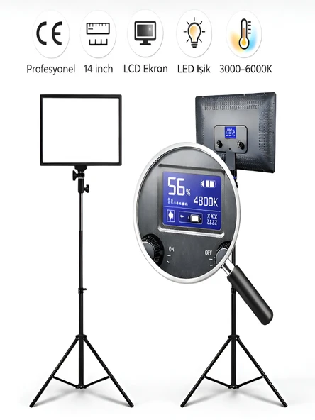 14 İnç Kare Soft Işık LED Panel Profesyonel Makyaj Fotoğraf Video Çekim Işığı Tripodlu ürün görseli 1