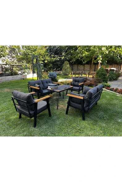 Kırlenta Erciyes 2 2 1 1 Masa Antrasit Bahçe Takımı Koltuk Takımı Balkon Takımı Bahçe Mobilyası ürün görseli 1