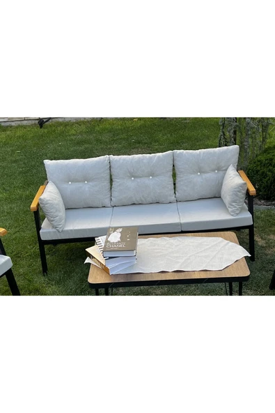 Kırlenta ERCİYES ÜÇLÜ KOLTUK KREM BAHÇE TAKIMI BAHÇE MOBİLYASI ürün görseli 1