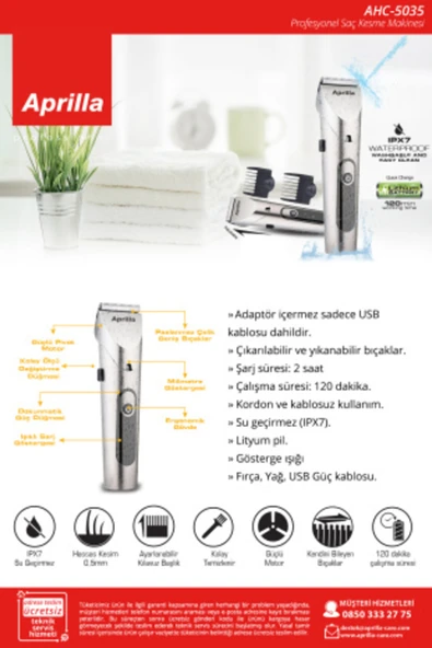 Aprilla Profesyonel Saç Kesme Makinesi AHC-5035 - Resim 5