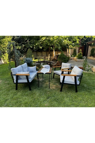 Kırlenta Erciyes 2 1 1 Masa Gri Bahçe Takımı Bahçe Mobilyası - Resim 2