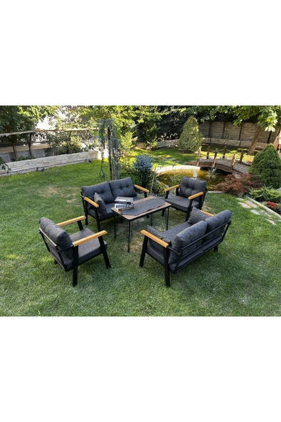 Kırlenta Erciyes 2 2 1 1 Masa Antrasit Bahçe Takımı Koltuk Takımı Balkon Takımı Bahçe Mobilyası - Resim 2