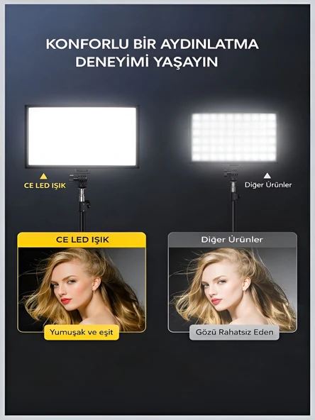 14 İnç Kare Soft Işık LED Panel Profesyonel Makyaj Fotoğraf Video Çekim Işığı Tripodlu - Resim 7