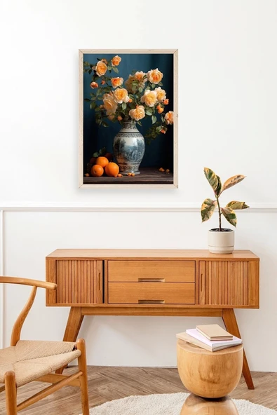 Çiçekli Vazo Ahşap Çerçeveli Tablo 30 x 42 - Resim 3