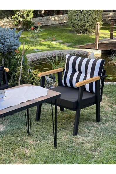 Kırlenta ERCİYES 3+1+1+MASA SİYAH BEYAZ BAHÇE TAKIMI BAHÇE MOBİLYASI - Resim 2