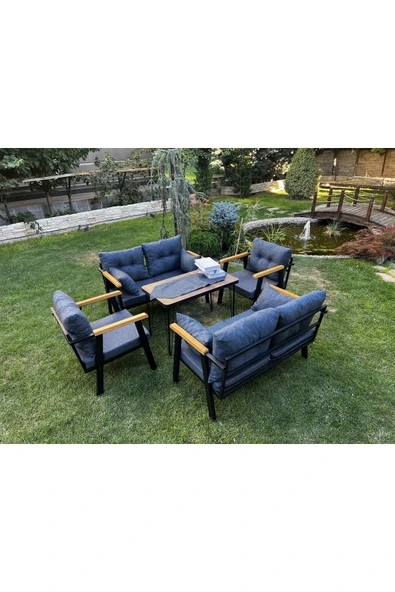 Kırlenta ERCİYES 2+2+1+1+MASA MAVİ (MİDHNİGHT) BAHÇE TAKIMI BAHÇE MOBİLYASI - Resim 2