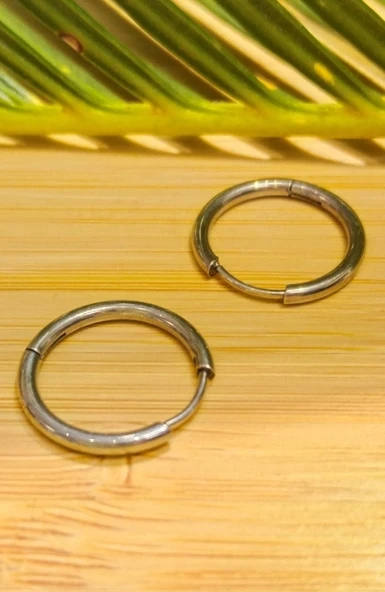 Monalisa Home 24mm Gümüş Renk  Halka Unisex Çelik Küpe ürün görseli 1