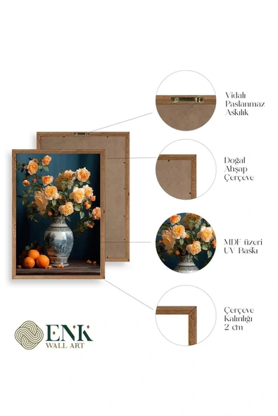 Çiçekli Vazo Ahşap Çerçeveli Tablo 30 x 42 - Resim 4