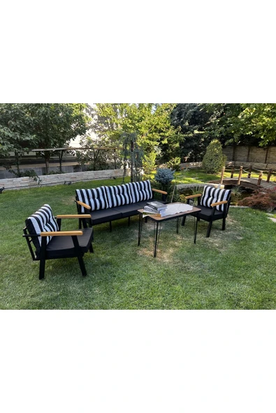 Kırlenta ERCİYES 3+1+1+MASA SİYAH BEYAZ BAHÇE TAKIMI BAHÇE MOBİLYASI ürün görseli 1