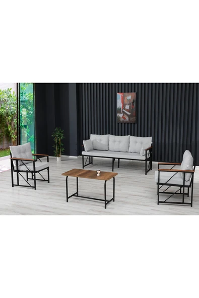 Kırlenta Liva 3+1+1 + Sehpalı Gri Bahçe Mutfak Balkon Mobilyası Takımı ürün görseli 1