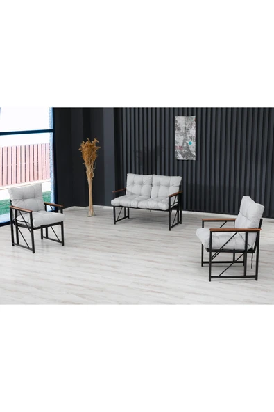 Kırlenta Liva 2+1+1 Pofuduk Gri Bahçe Mutfak Balkon Mobilyası ürün görseli 1