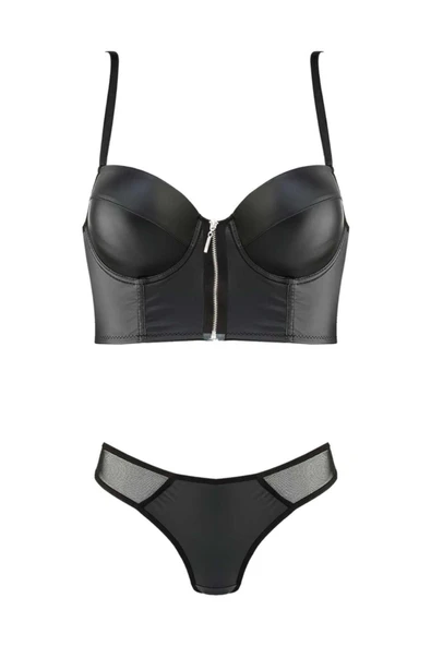 GenelTedarik Fermuarlı Destekli Deri Sütyen Takım Siyah ürün görseli 1