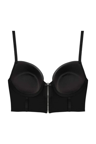 GenelTedarik Fermuarlı Destekli Deri Sütyen Takım Siyah - Resim 3