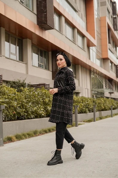 Kışlık şanel kumaş deri cep detayli tunik - Resim 3