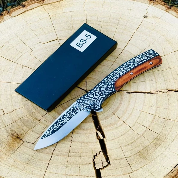 AlsepeteAvm BS-5 İşlemelİ Ahşap Kabze Survival Kamp Çakısı ürün görseli 1