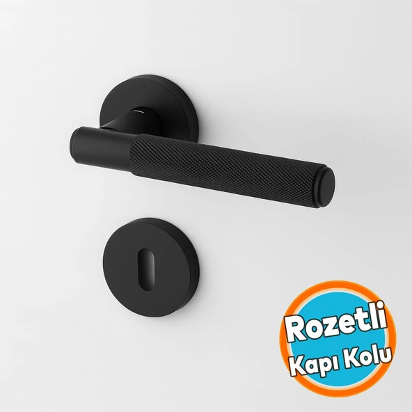 Mat Siyah Oda Tipi Kapı Kolu Rozetli Sağ Sol Uygun Modern İç Kapı Kilitli 1 Takım ürün görseli 1