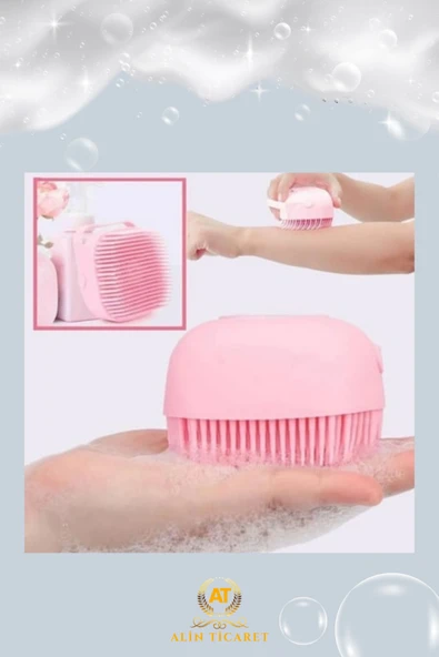 ALİN Şampuan Hazneli Silikon Peeling Duş Fırçası Pembe - Resim 2