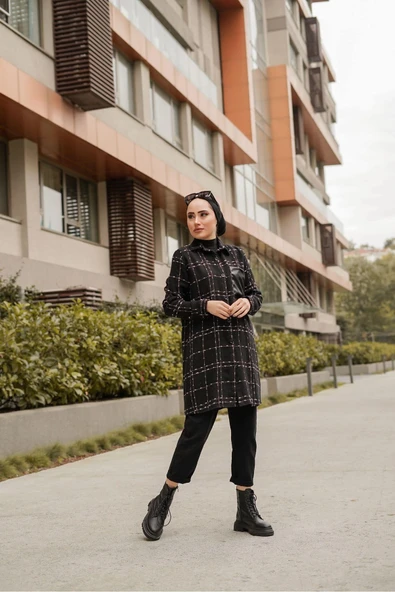 Kışlık şanel kumaş deri cep detayli tunik ürün görseli 1