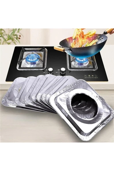 STOREMAX Aveo 1 Adet Ocak Arkası Yanı Alüminyum Folyo Koruyucu Ve 10 Adet Kare Alüminyum Ocak Kapağı Koruyucu - Resim 2