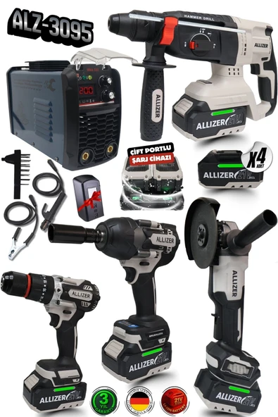 ALLIZER ALZ-3095 5'li  Set Akülü Darbeli Matkap + Somun Sıkma + Avuç Taşlama + Kırıcı Delici+ kaynak makinesi ürün görseli 1