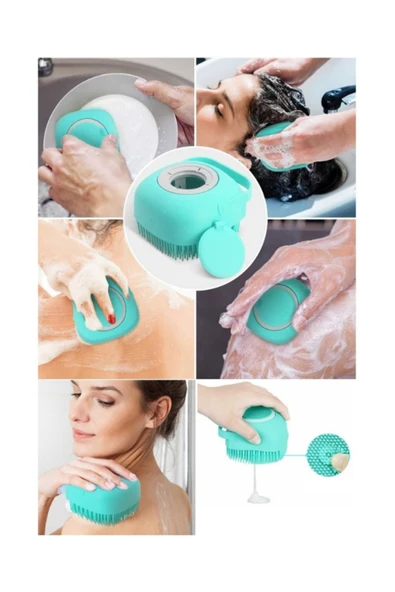 URZ GRUP Duş Jeli Ve Şampuan Hazneli Silikon Fırça Kese Masaj Fonksiyonlu Vücut Temizleme Banyo Lifi ürün görseli 1