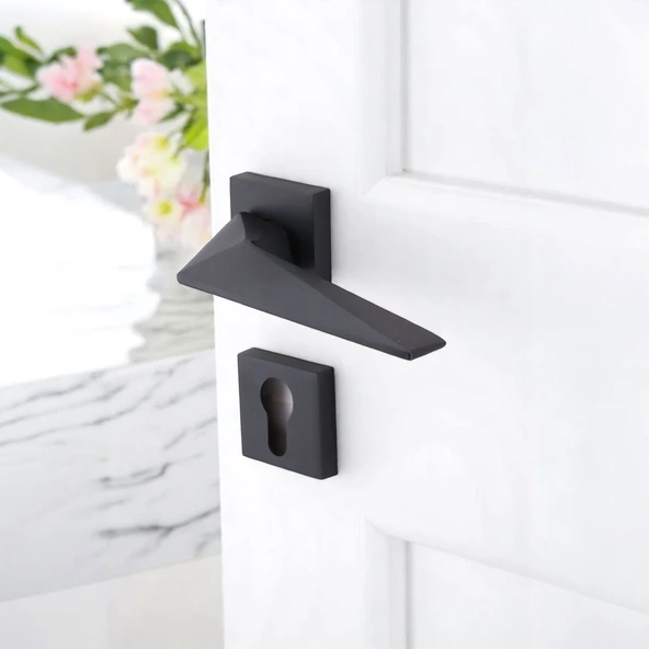 Kapı Kolu Siyah Kare Rozetli Sağa Sola Uygun Ev Kapı Kolları Kilitlenebilir 1 Takım Yale Kapı Kolu - Resim 5